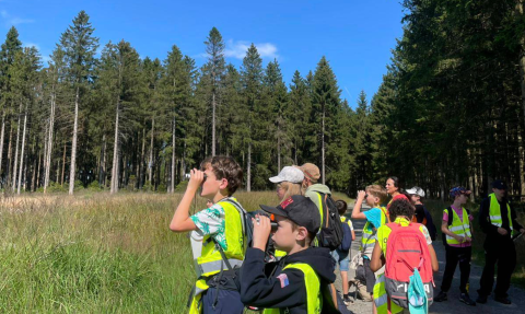 kids looking with binoculars